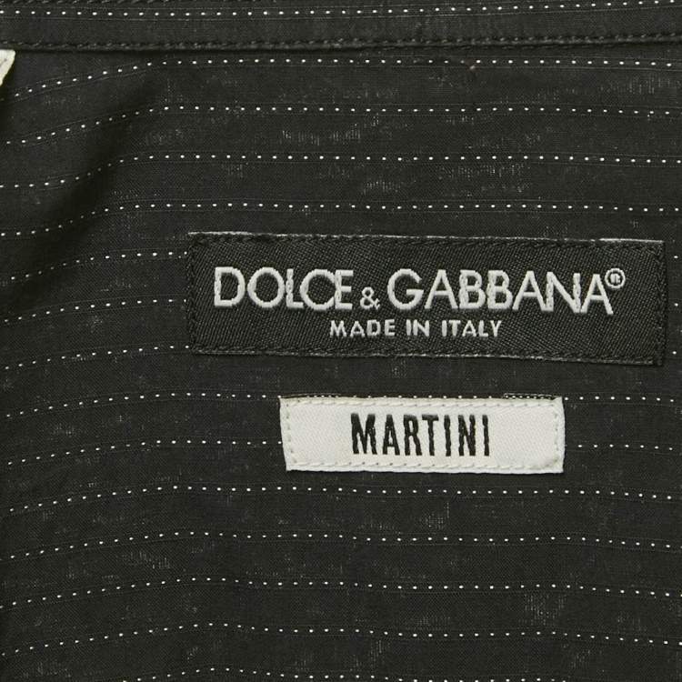 مملوكة مسبقًا Dolce & Gabbana Black Striped Cotton Martini Shirt L