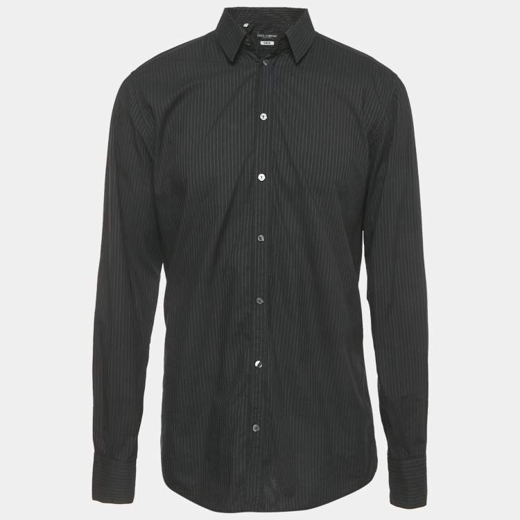مملوكة مسبقًا Dolce & Gabbana Black Striped Cotton Martini Shirt L