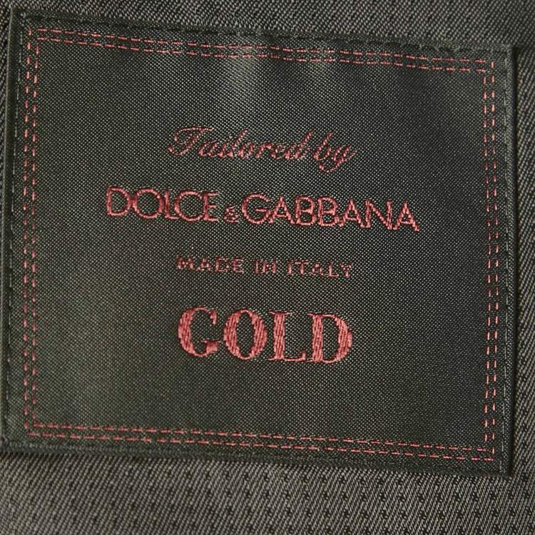 Pre Owned Dolce & Gabbana Gold Black Patterned Wool Regular Fit Blazer XL