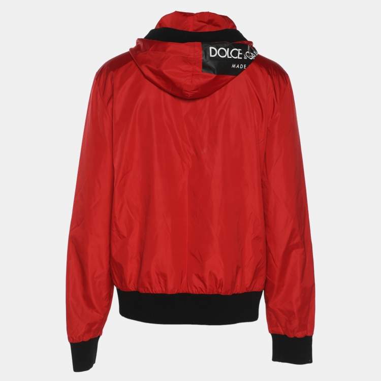 Pre Owned Dolce & Gabbana Red/Black Nylon Hooded Jacket XL