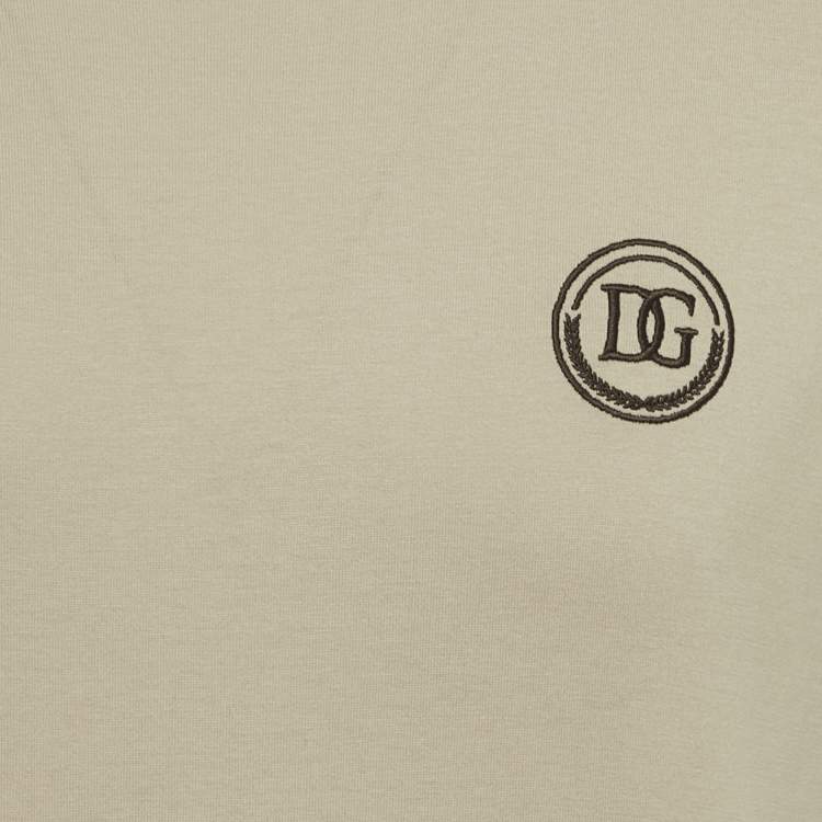 Pre Owned Dolce & Gabbana Beige Logo Embroidered Jersey T-Shirt M