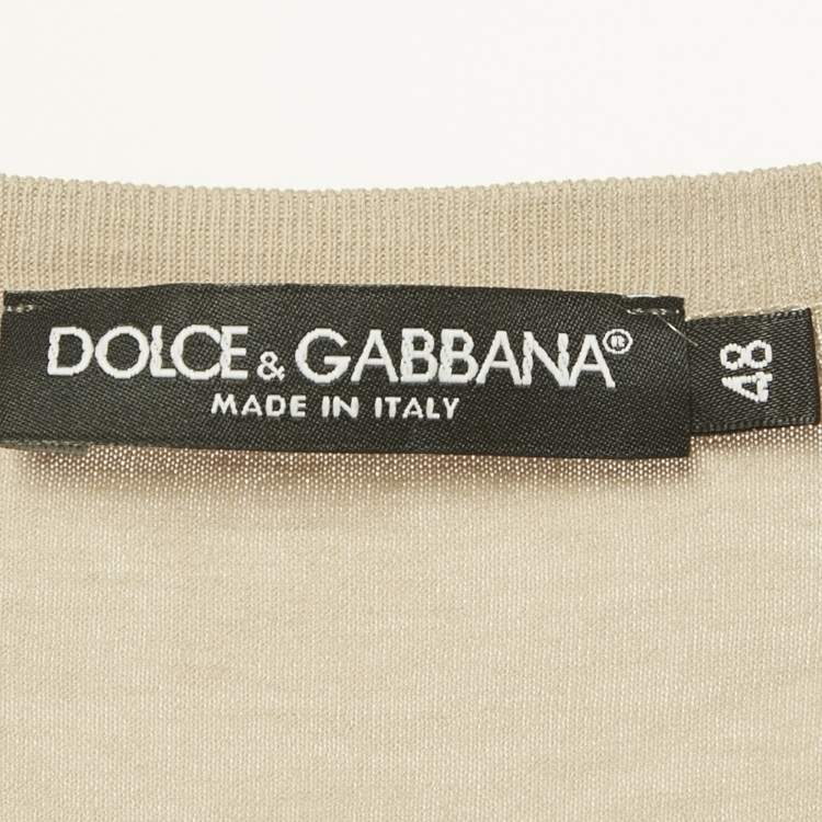 Pre Owned Dolce & Gabbana Beige Logo Embroidered Jersey T-Shirt M