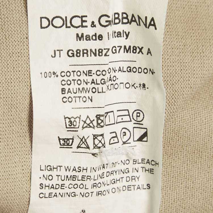 Pre Owned Dolce & Gabbana Beige Logo Embroidered Jersey T-Shirt M