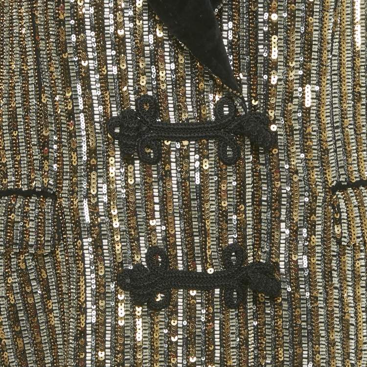 Pre Owned Dolce & Gabbana Gold Sequin Embellished Toggle Up Blazer XS