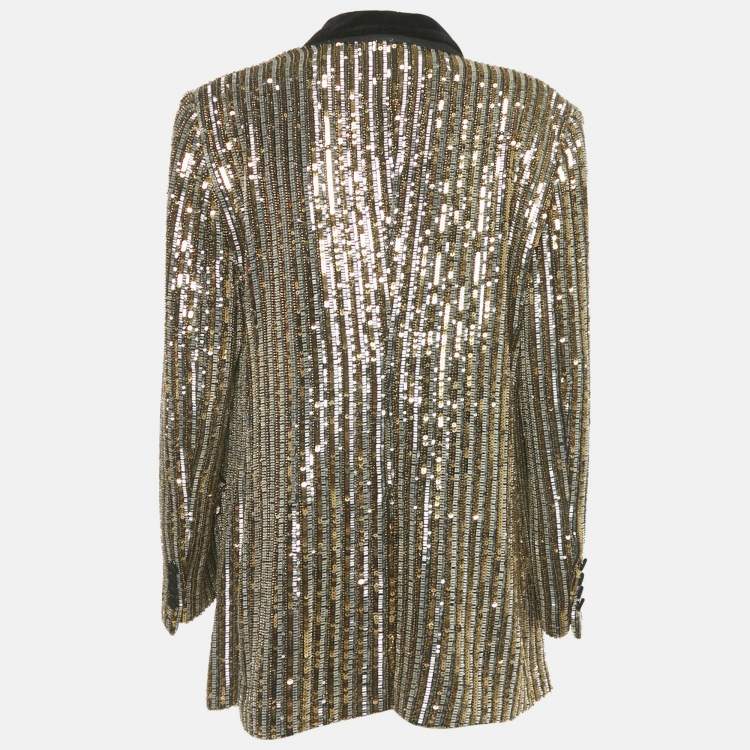 Pre Owned Dolce & Gabbana Gold Sequin Embellished Toggle Up Blazer XS