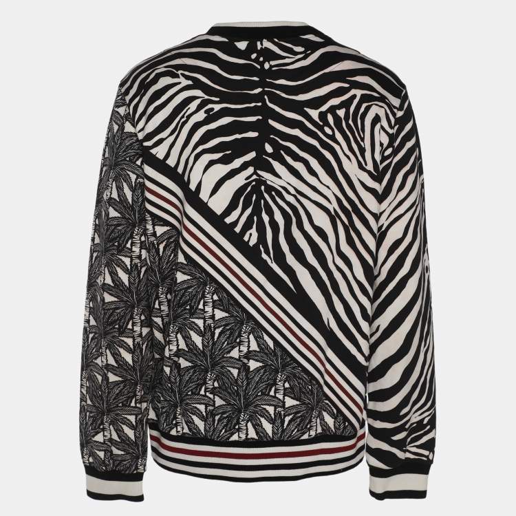 Pre Owned Dolce & Gabbana White/Black Printed Knit Sweatshirt XXL