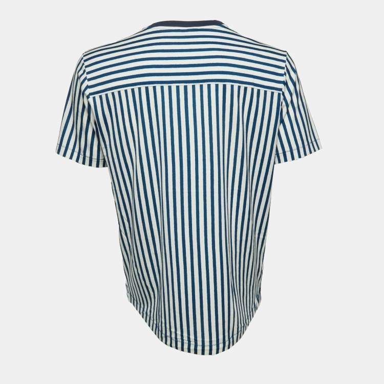 Pre Owned Dolce & Gabbana White Stripe Majolica Print Cotton Crewneck T-Shirt XL