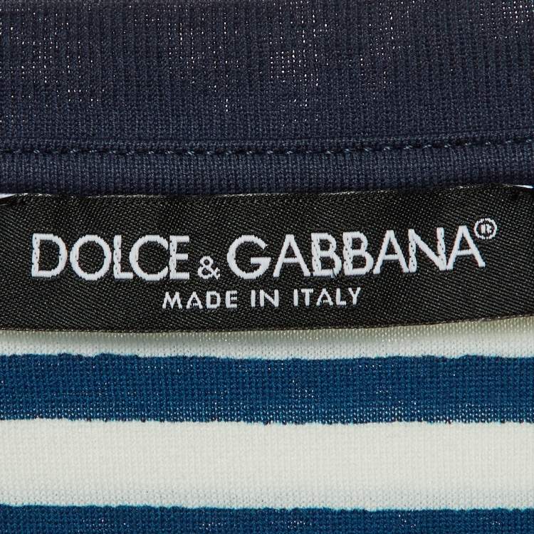 Pre Owned Dolce & Gabbana White Stripe Majolica Print Cotton Crewneck T-Shirt XL