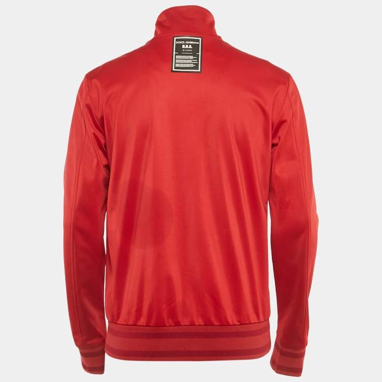 Pre Owned Dolce & Gabbana Red Jersey Logo Applique Zip-Up Jacket M