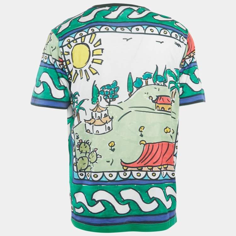 Pre Owned Dolce & Gabbana White Peacock Print Cotton T-Shirt L 