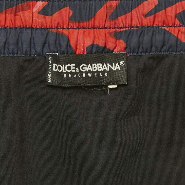 Pre Owned Dolce & Gabbana Navy Blue Printed Synthetic Swim Shorts L