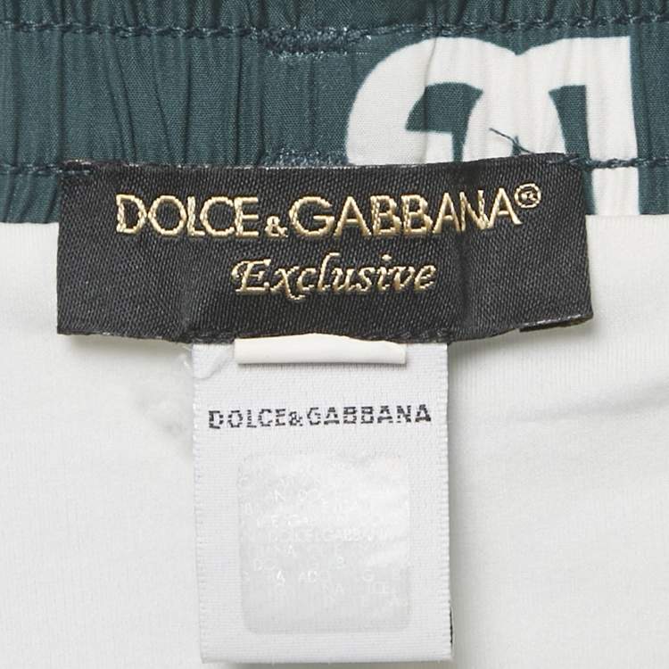 Pre Owned Dolce & Gabbana Green Logo Print Synthetic Swim Shorts L