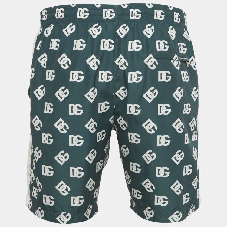 Pre Owned Dolce & Gabbana Green Logo Print Synthetic Swim Shorts L