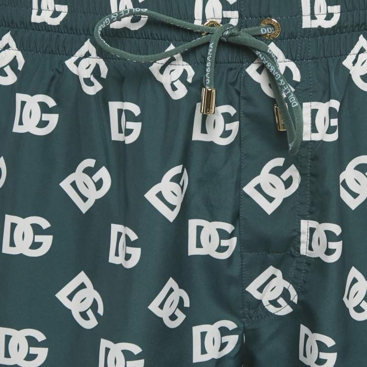 Pre Owned Dolce & Gabbana Green Logo Print Synthetic Swim Shorts L
