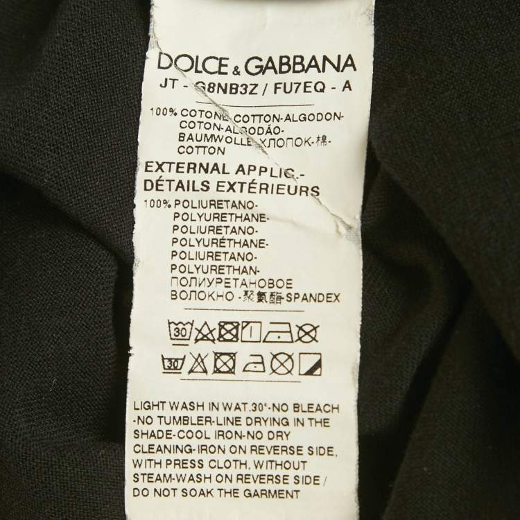 Pre Owned Dolce & Gabbana Black Logo Embossed Cotton Crew Neck T-Shirt M