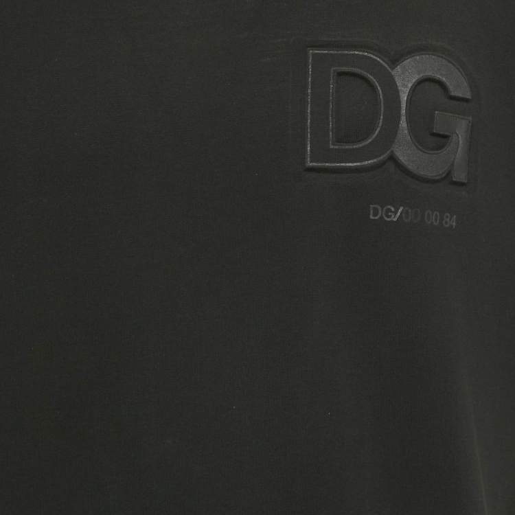 Pre Owned Dolce & Gabbana Black Logo Embossed Cotton Crew Neck T-Shirt M