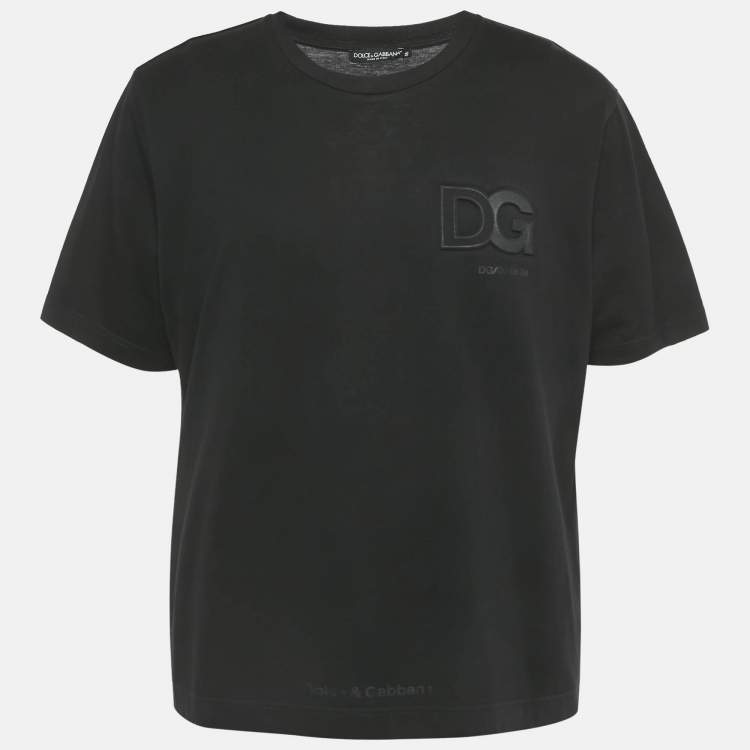 Pre Owned Dolce & Gabbana Black Logo Embossed Cotton Crew Neck T-Shirt M