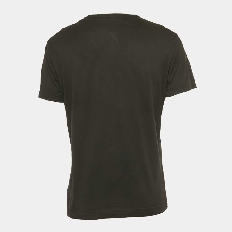 Pre Owned Dolce & Gabbana Black Cotton Logo Patch Detail Crew Neck T-Shirt M