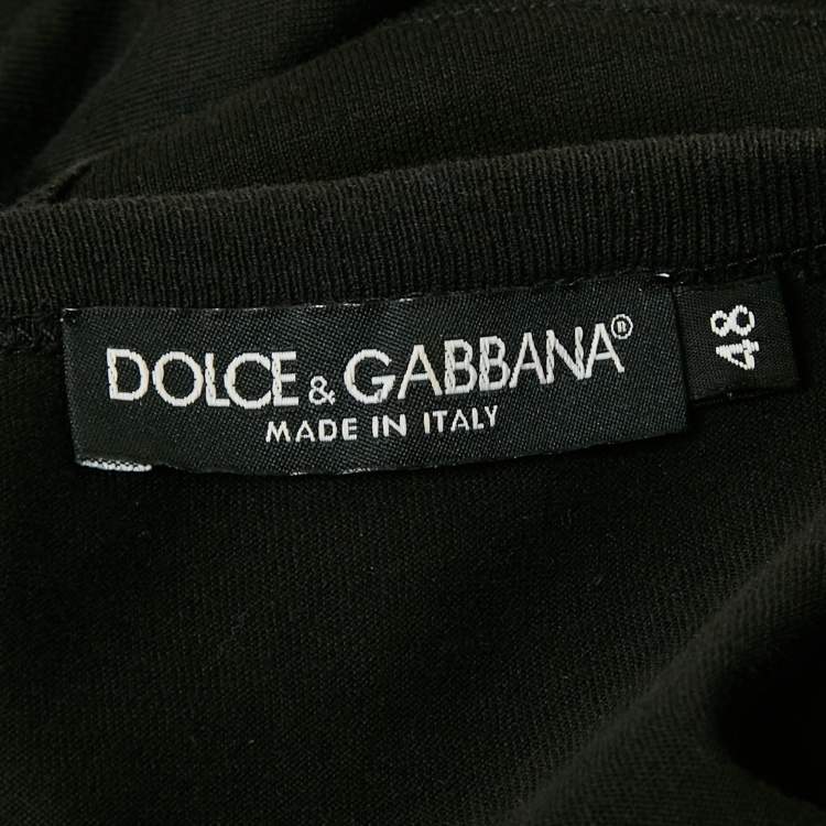 Pre Owned Dolce & Gabbana Black Cotton Logo Patch Detail Crew Neck T-Shirt M