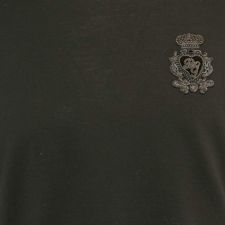 Pre Owned Dolce & Gabbana Black Cotton Logo Patch Detail Crew Neck T-Shirt M