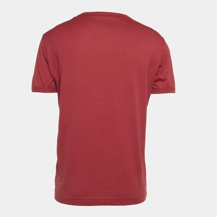 Pre Owned Dolce & Gabbana Red Bee Embroidery Cotton Crew Neck T-Shirt M