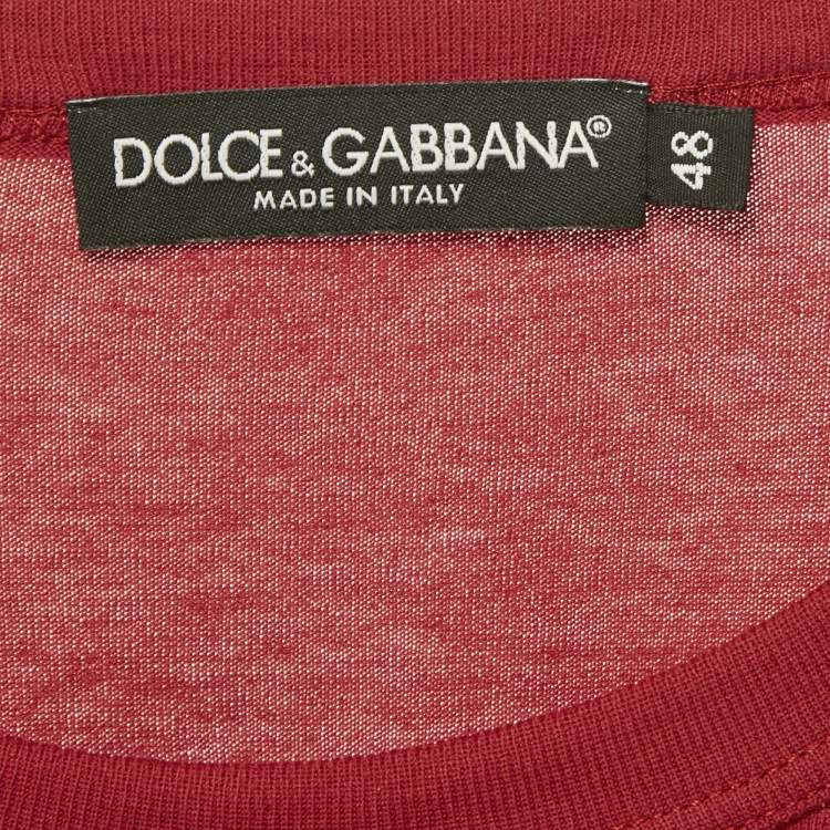 Pre Owned Dolce & Gabbana Red Bee Embroidery Cotton Crew Neck T-Shirt M