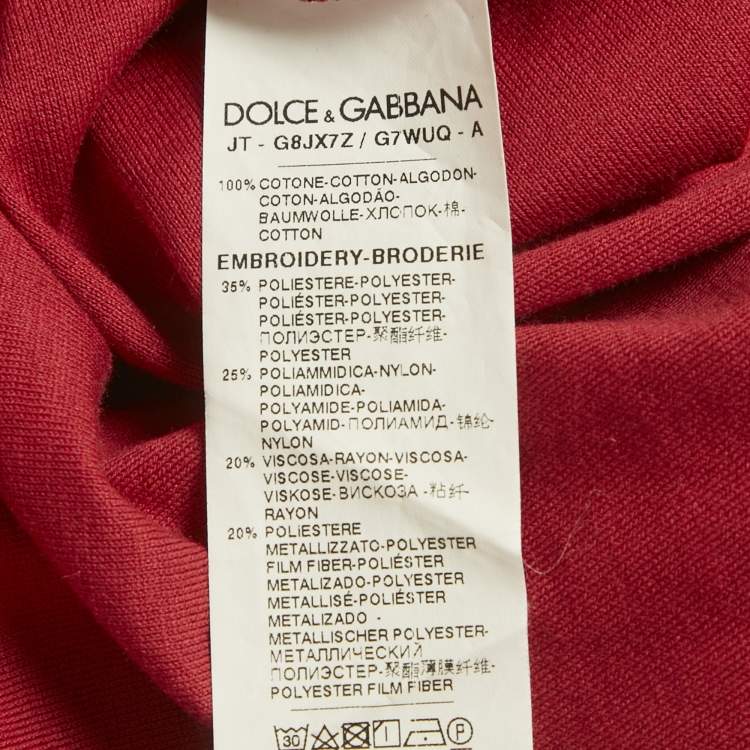 Pre Owned Dolce & Gabbana Red Bee Embroidery Cotton Crew Neck T-Shirt M