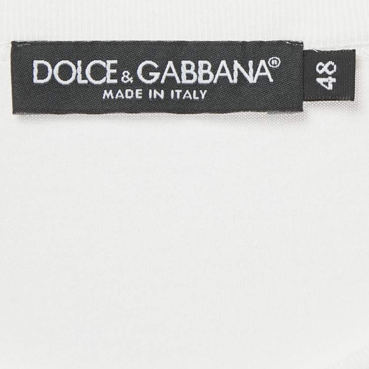 Pre Owned Dolce & Gabbana White Rose Embroidery Cotton Crew Neck T-Shirt M