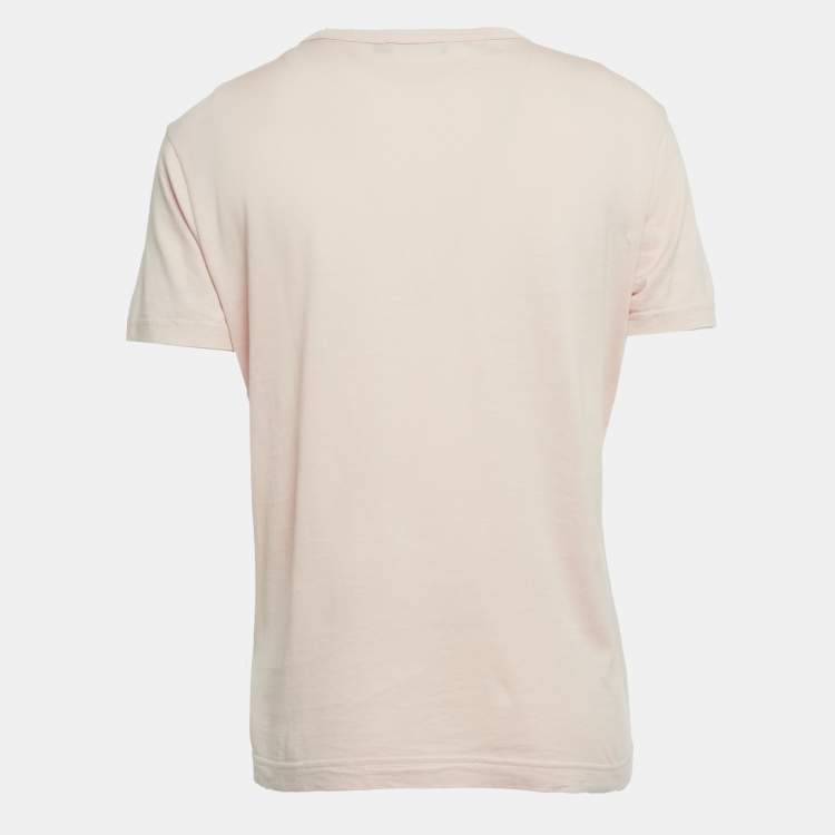 Pre Owned Dolce & Gabbana Pink/Peach Logo Plaque Detail Cotton Crew Neck T-Shirt M