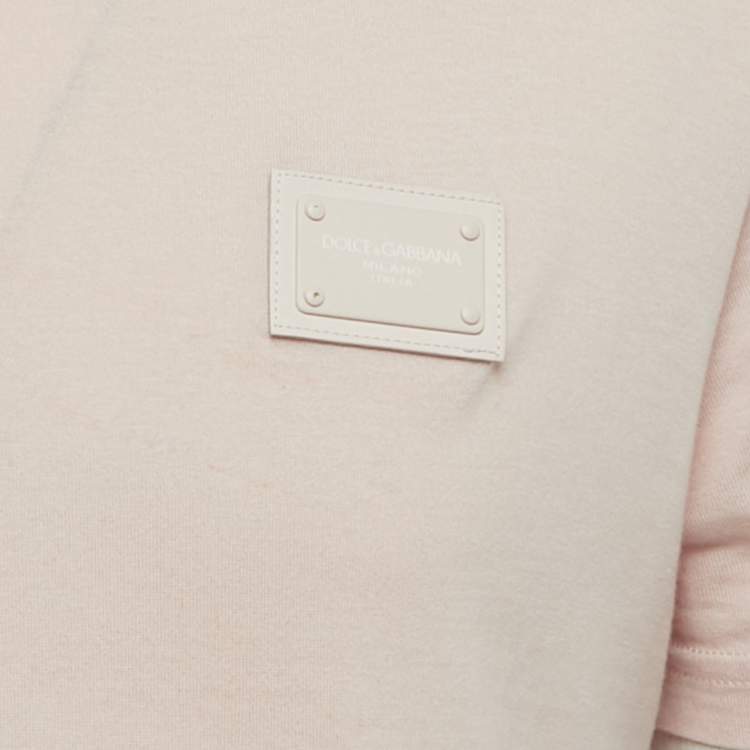 Pre Owned Dolce & Gabbana Pink/Peach Logo Plaque Detail Cotton Crew Neck T-Shirt M