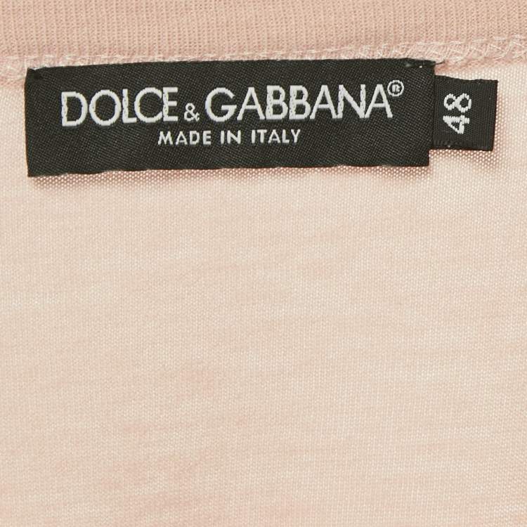Pre Owned Dolce & Gabbana Pink/Peach Logo Plaque Detail Cotton Crew Neck T-Shirt M