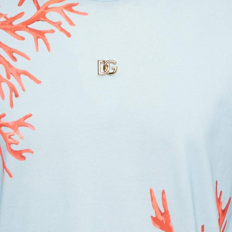 Pre Owned Dolce & Gabbana Blue Coral Pant Print Cotton Crew Neck T-Shirt L