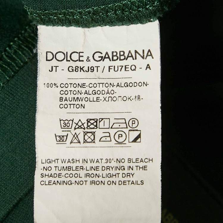 Pre Owned Dolce & Gabbana Green Logo Plaque Detail Cotton Crew Neck T-Shirt M