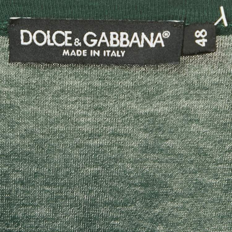 Pre Owned Dolce & Gabbana Green Logo Plaque Detail Cotton Crew Neck T-Shirt M
