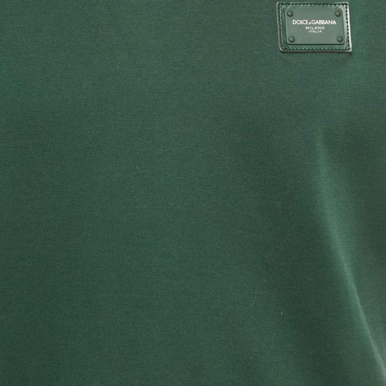 Pre Owned Dolce & Gabbana Green Logo Plaque Detail Cotton Crew Neck T-Shirt M