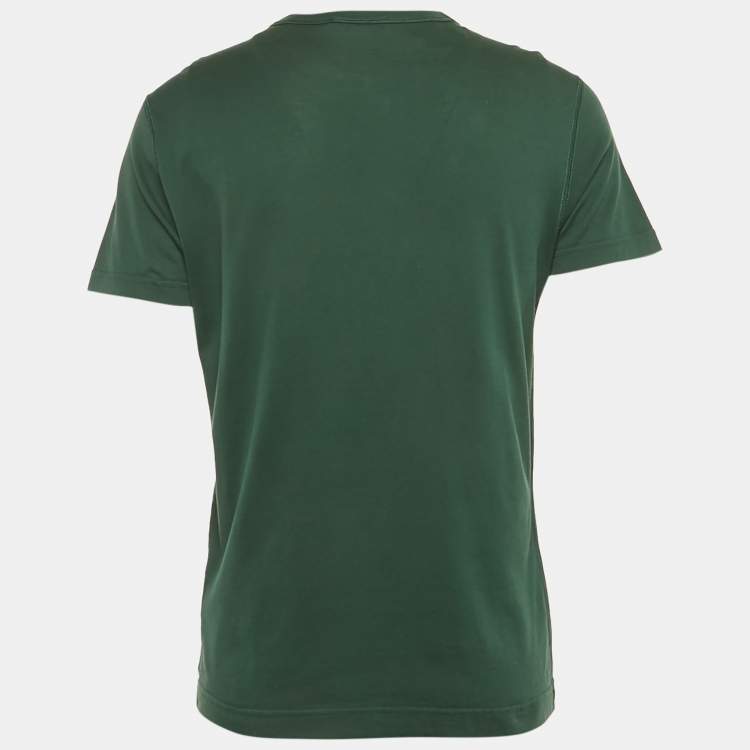Pre Owned Dolce & Gabbana Green Logo Plaque Detail Cotton Crew Neck T-Shirt M