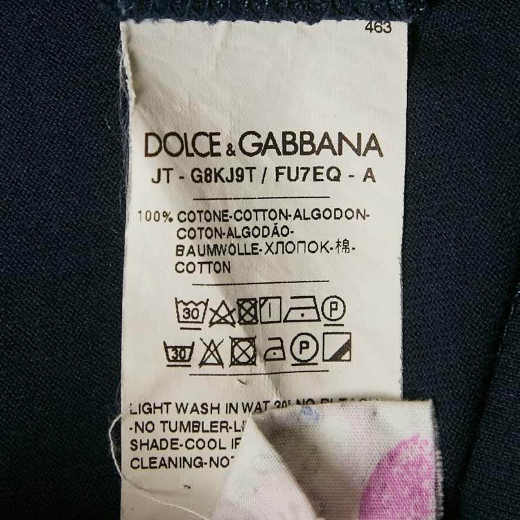 Pre Owned Dolce & Gabbana Navy Blue Logo Plaque Detail Cotton Crew Neck T-Shirt M
