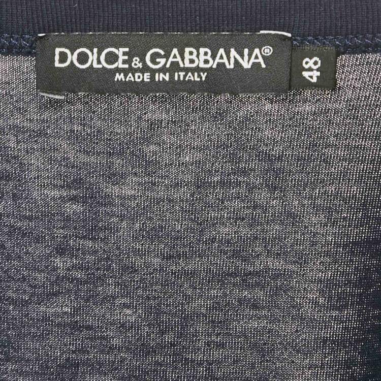 Pre Owned Dolce & Gabbana Navy Blue Logo Plaque Detail Cotton Crew Neck T-Shirt M