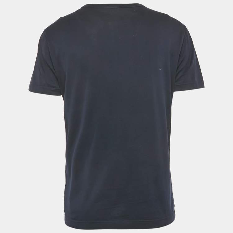 Pre Owned Dolce & Gabbana Navy Blue Logo Plaque Detail Cotton Crew Neck T-Shirt M