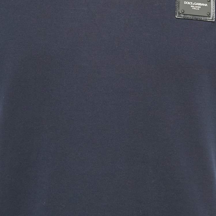 Pre Owned Dolce & Gabbana Navy Blue Logo Plaque Detail Cotton Crew Neck T-Shirt M