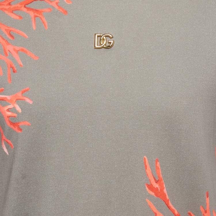 Pre Owned Dolce & Gabbana Grey Coral Print Cotton Crew Neck T-Shirt L