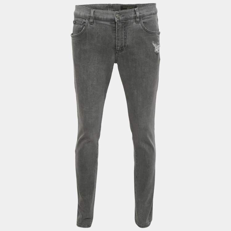 Pre Owned Dolce & Gabbana Grey Washed Denim Slim Fit Jeans M