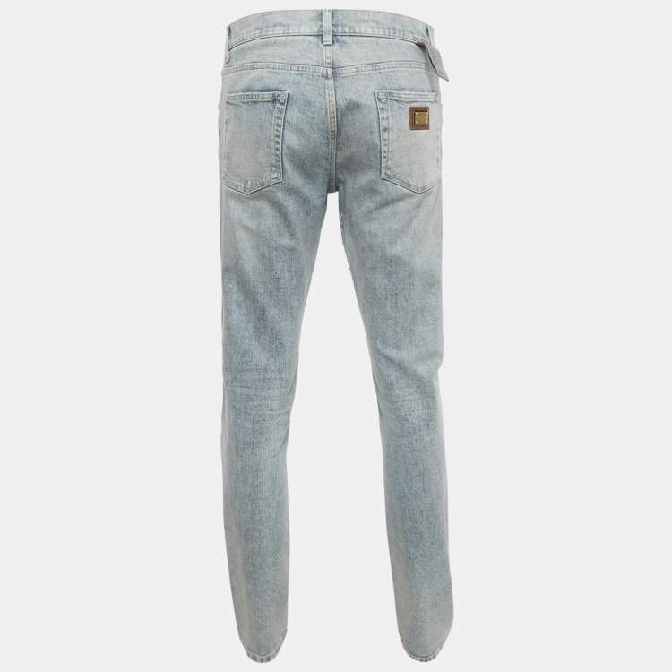 Pre Owned Dolce & Gabbana Light Blue Distressed Denim Jeans M Waist 32"