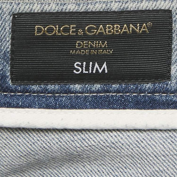 Pre Owned Dolce & Gabbana Light Blue Distressed Denim Jeans M Waist 32"