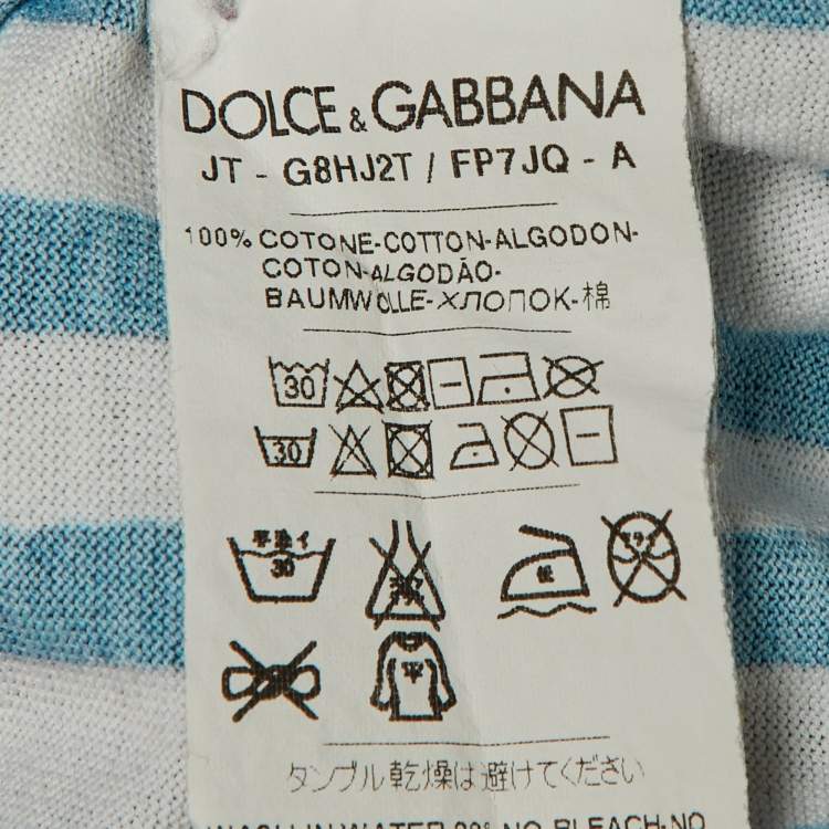 Pre Owned Dolce & Gabbana Blue Striped Majolica Print Cotton Crew Neck T-Shirt S
