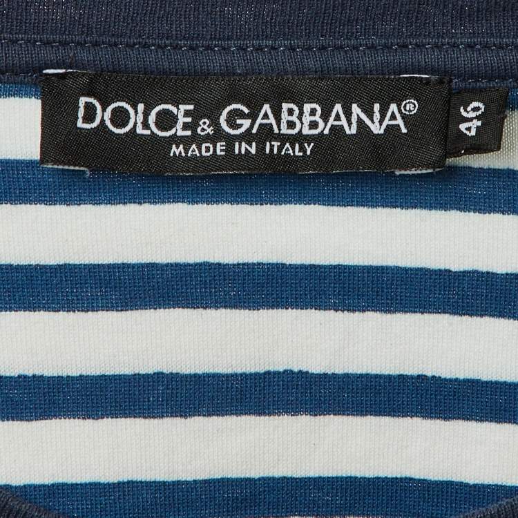 Pre Owned Dolce & Gabbana Blue Striped Majolica Print Cotton Crew Neck T-Shirt S