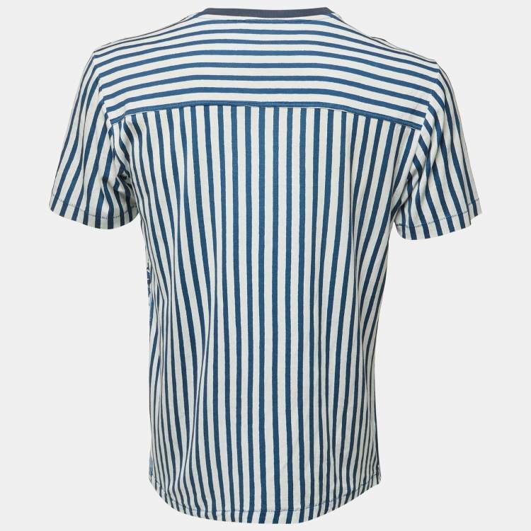 Pre Owned Dolce & Gabbana Blue Striped Majolica Print Cotton Crew Neck T-Shirt S