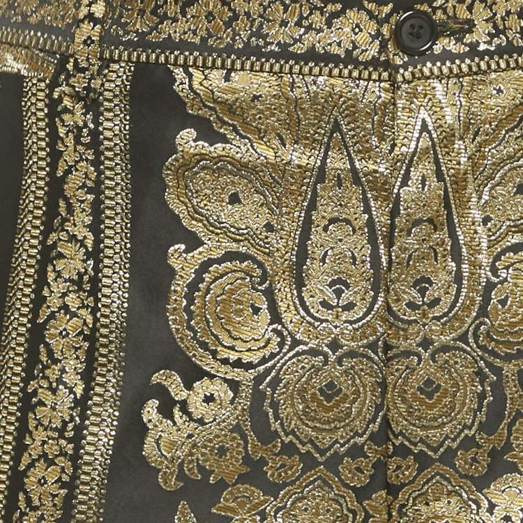 Pre Owned Dolce & Gabbana Black /Gold Jacquard Trousers M 