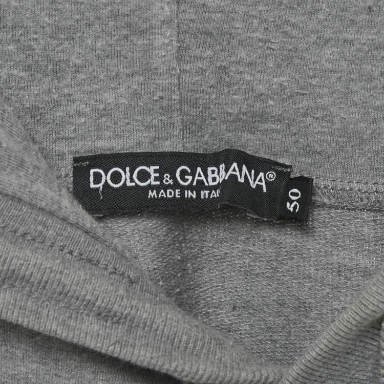 Pre Owned Dolce & Gabbana Grey Cotton Logo Plaque Detail Hoodie L