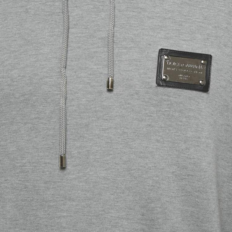 Pre Owned Dolce & Gabbana Grey Cotton Logo Plaque Detail Hoodie L